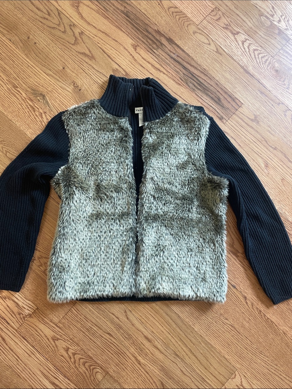 Vintage Parkhurst Black Knit & Faux Fur Panel Zip Cardigan